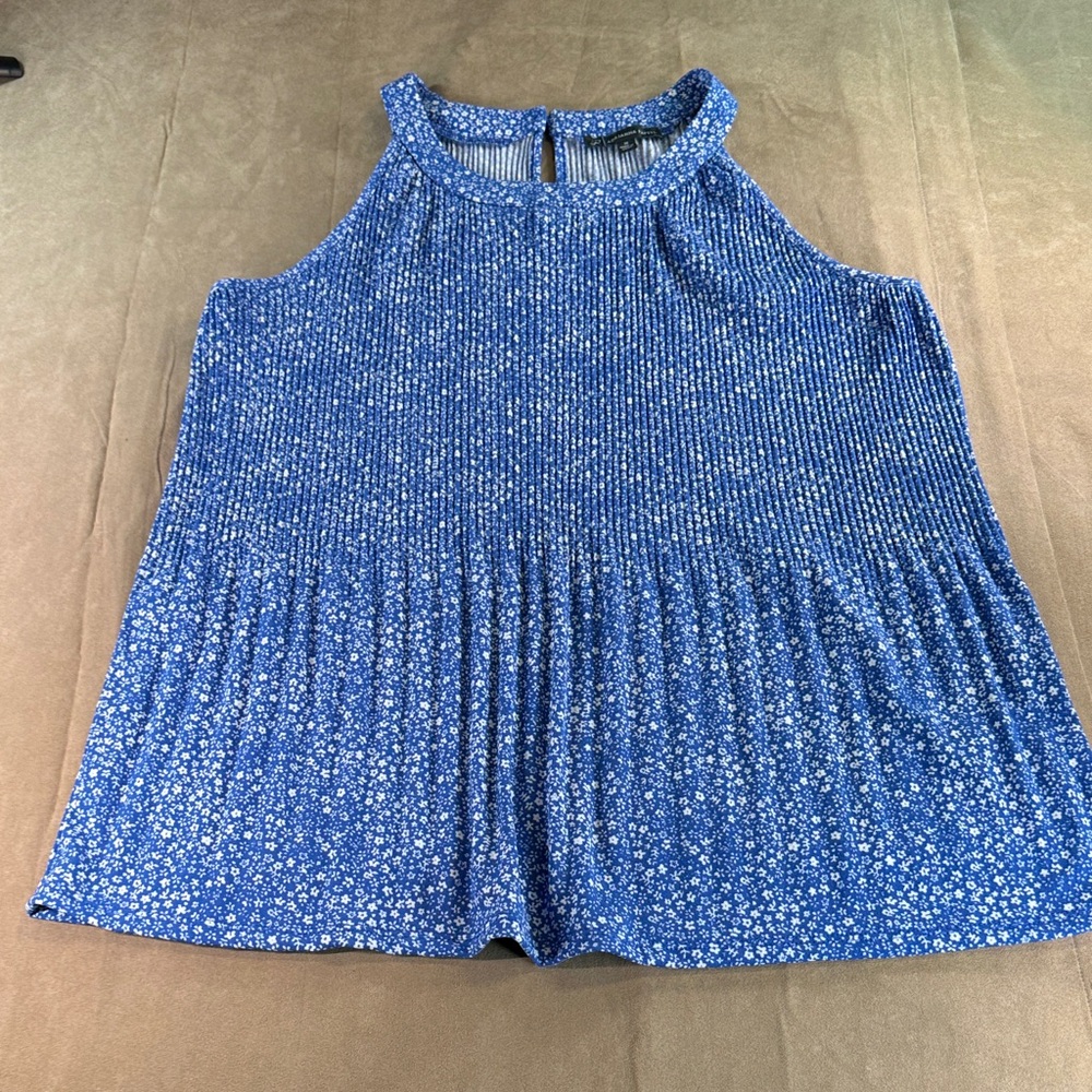 Adrianna Papell Blue Floral Sleeveless Blouse